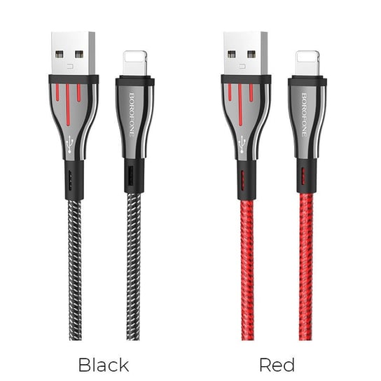 Borofone Highway - kabel połączeniowy USB do Lightning 1.2 m (czarny/czerwony) Borofone