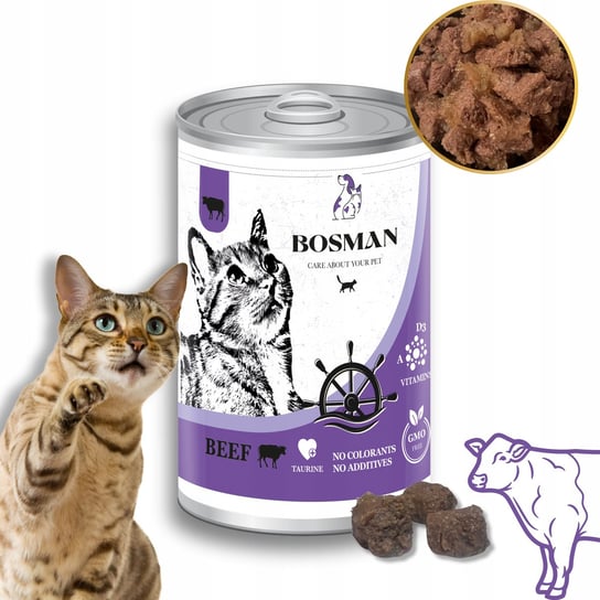 Bosman pełnoporcjowa Mokra karma dla dorosłych Kotów z wołowiną 24 x 415 g Bosman