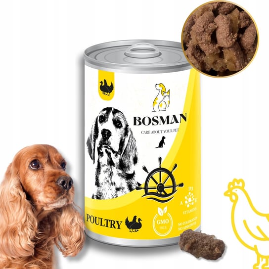 BOSMAN pełnoporcjowa mokra karma dla dorosłych psów z drobiem 12 x 1240 g Bosman