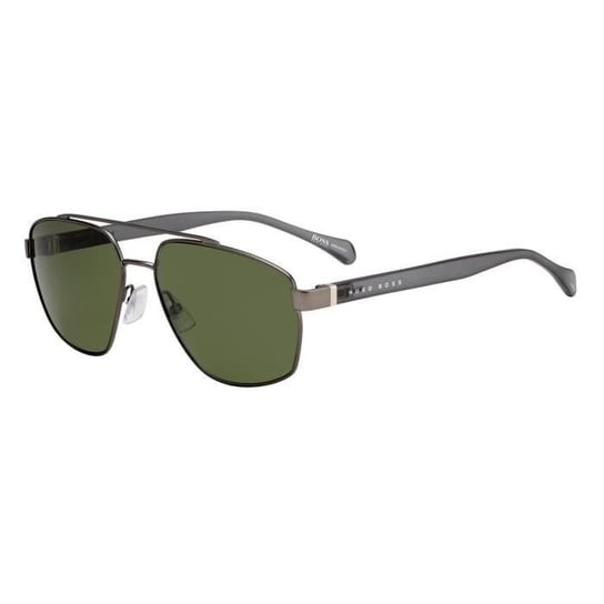 BOSS - Prostokątne okulary przeciwsłoneczne BOSS 1118-S-IT Srebrno-Zielone BOSS