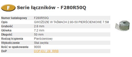 BOSTITCH GWOŹDZIE F 2,80 x 50mm RING 9000szt. F280R50Q BOSTITCH