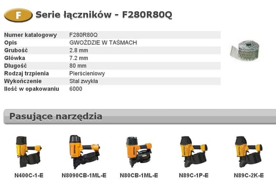 BOSTITCH GWOŹDZIE F 2,80 x 80mm RING 6000szt. F280R80Q BOSTITCH