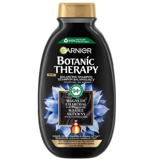 Botanic Therapy, Szampon balansujący do przetłuszczających się włosów i suchej skóry głowy Węgiel Aktywny i Olej z Czarnuszki, 400 ml Garnier