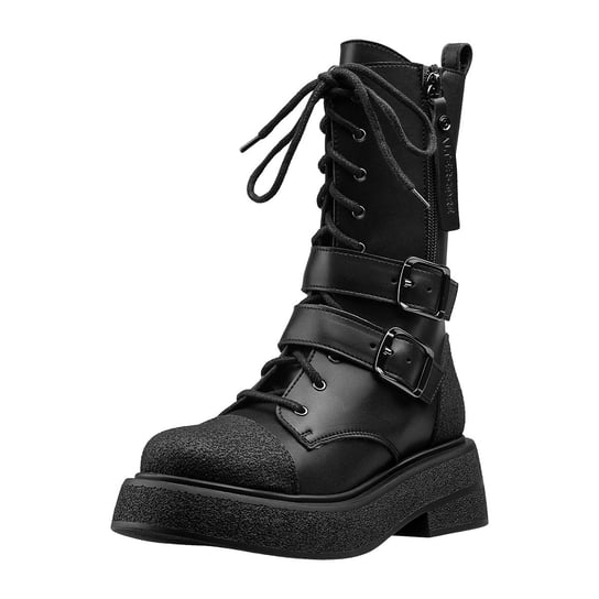 botki damskie ALTERCORE czarne 10-dziurkowe z klamrami (RILEY VEGAN RUGGED BLACK)-41 Inna marka