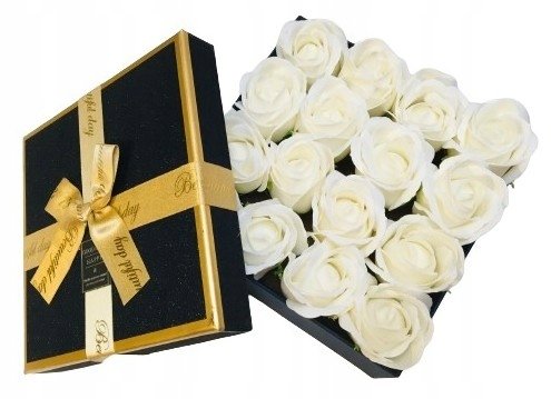 BOX PACHNĄCE białe RÓŻE MYDLANE GOTOWY PREZENT upominek urodziny ślub kwiat DOMOSFERA