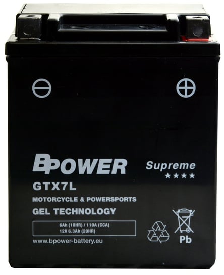BPower Supreme GEL GTX7L 12V 6Ah 110A YTX7L-BS Akumulator motocyklowy Bpower