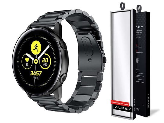Bransoletka Alogy Stainless steel do Galaxy Watch Active 2 19cm czarna (20mm) Alogy