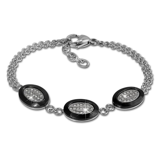 Bransoletka Amello ze stali nierdzewnej ceramiczna owalna srebrna czarna Biżuteria damska ESAX32S8 Amello