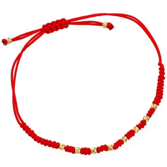 Bransoletka diamentowane kuleczki na czerwonym sznurku pr. 585 24 Karaty