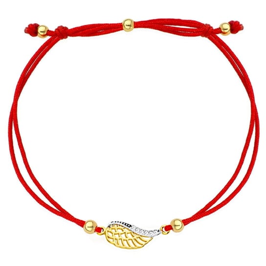 Bransoletka skrzydełko z cyrkoniami na czerwonym sznurku pr. 585 24 Karaty