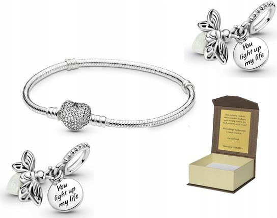 Bransoletka srebrna 19 cm do CHARMS + ŚWIETLIK + DEDYKACJA B118 GLOBAL SILVER
