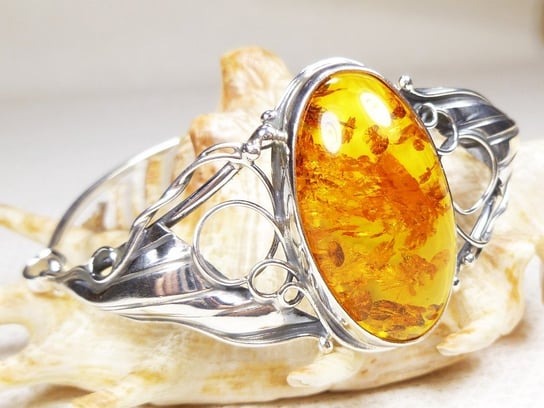 Bransoletka srebrna z bursztynem, handmade 525-20 AMBERGRAND