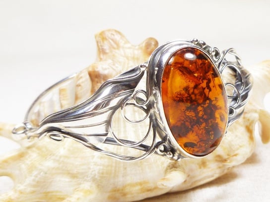 Bransoletka srebrna z bursztynem, handmade 525-7 AMBERGRAND
