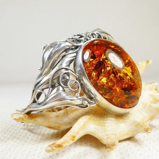 Bransoletka srebrna z bursztynem, handmade 540-26 AMBERGRAND