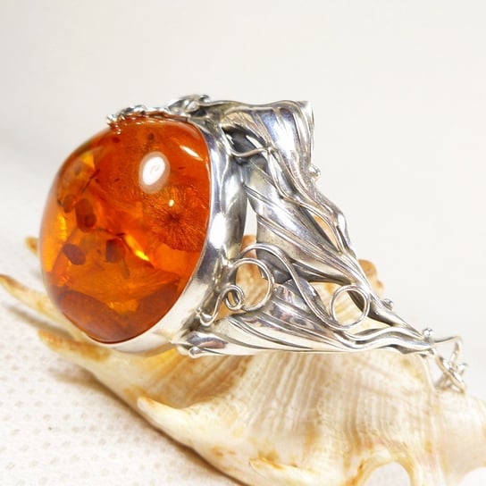 Bransoletka srebrna z bursztynem, handmade 540-29 AMBERGRAND