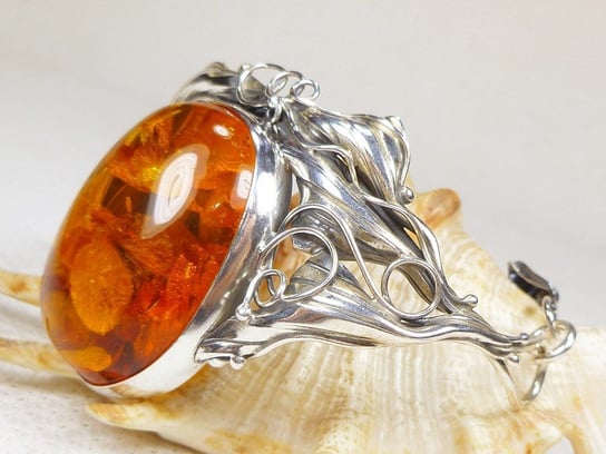 Bransoletka srebrna z bursztynem, handmade 540-33 AMBERGRAND