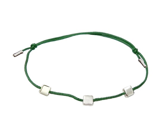 Bransoletka Sznurkowa Zielona 3 Kwadraciki Srebro Pr.925 Lucid Jewelry