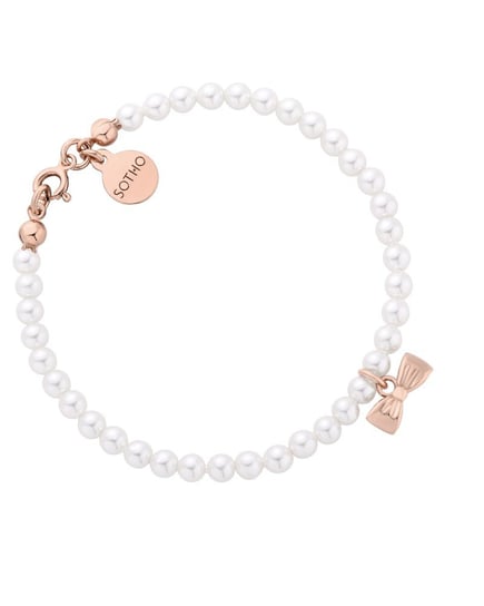 Bransoletka z białych pereł SWAROVSKI® CRYSTAL z kokardką z różowego złota sotho