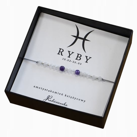 Bransoletka z Kamieni Naturalnych RYBY Zodiak Ametyst Kamień Księżycowy Radziszewska