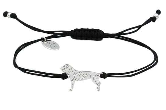 Bransoletka z psem cane corso srebrnym na czarnym sznurku DeLaKinia