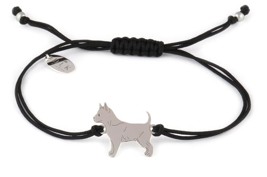 Bransoletka z psem chihuahua srebrnym na czarnym sznurku DeLaKinia