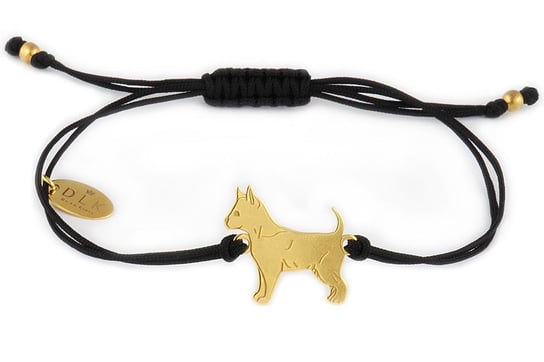 Bransoletka z psem chihuahua złotym na czarnym sznurku DeLaKinia