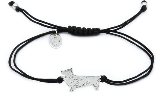 Bransoletka z psem corgi srebrnym na czarnym sznurku DeLaKinia