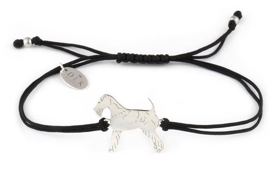 Bransoletka z psem foksterierem srebrnym na czarnym sznurku DeLaKinia