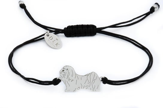 Bransoletka z psem hawańczykiem srebrnym na czarnym sznurku DeLaKinia