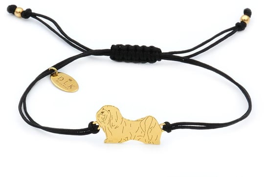 Bransoletka z psem hawańczykiem złotym na czarnym sznurku DeLaKinia