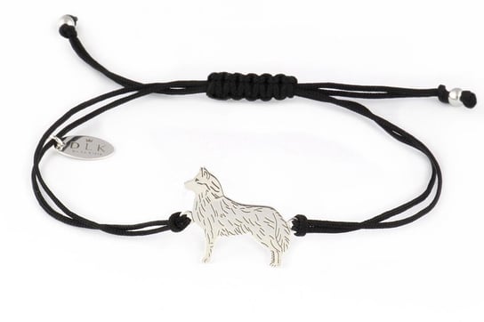 Bransoletka z psem husky srebrnym na czarnym sznurku DeLaKinia