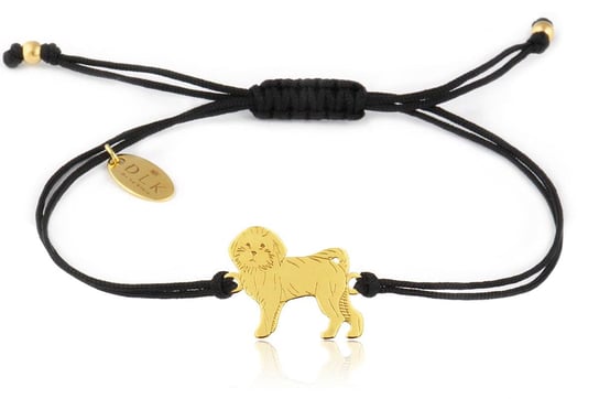 Bransoletka z psem maltańczykiem złotym na czarnym sznurku DeLaKinia