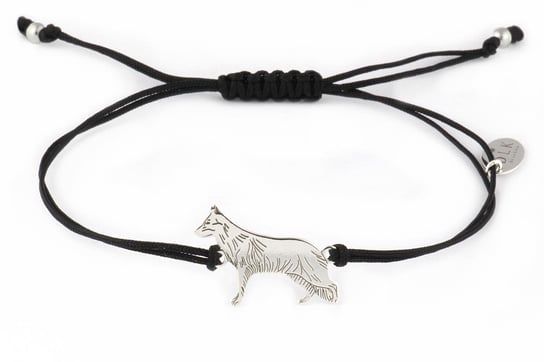 Bransoletka z psem owczarkiem niemieckim srebrnym na czarnym sznurku DeLaKinia