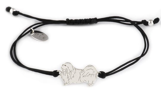 Bransoletka z psem pekińczykiem srebrnym na czarnym sznurku DeLaKinia