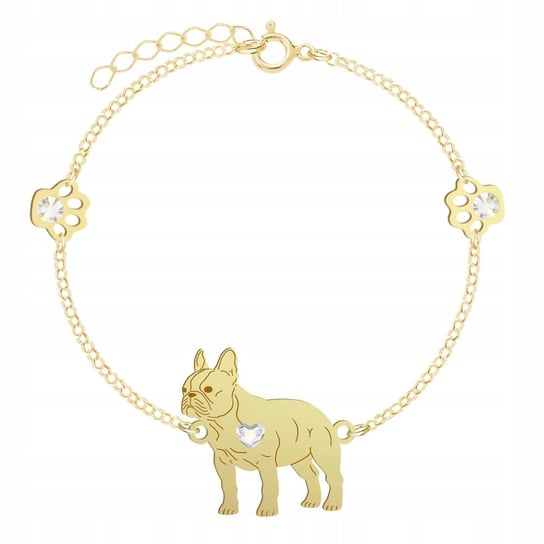 Bransoletka Złota Bulldog Francuski 925 Łańcuszek Biżuteria GRAWER GRATIS Mejk Jewellery