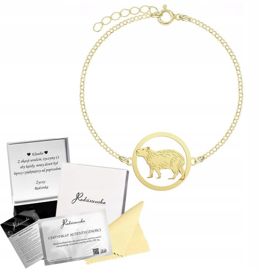 Bransoletka Złota Kapibara 925 Łańcuszek Biżuteria Prezent GRAWER GRATIS Mejk Jewellery