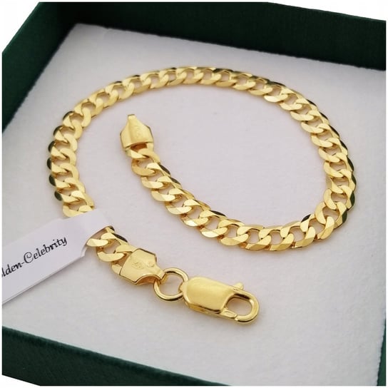 BRANSOLETKA ZŁOTA MĘSKA 925/585 SREBRO PANCERKA 22 CM 6 MM PREZENT + DARMOWE DODATKI Golden Celebrity