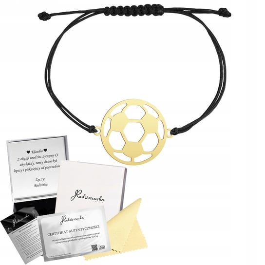 Bransoletka Złota Piłka Nożna Srebro 925 Grawer Sznurek Biżuteria Prezent Mejk Jewellery