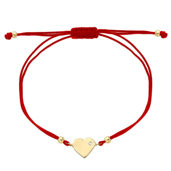 Bransoletka złote serce z cyrkonią na czerwonym sznurku pr. 585 24 Karaty