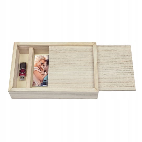Brązowe drewniane pudełko na zdjęcia+pendrive ZEP ITALIA