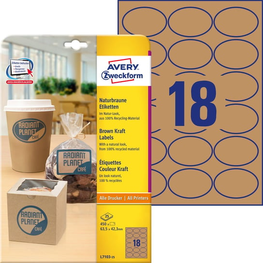 Brązowe etykiety na produkty Avery Zweckform, A4, 25 ark./op., 63,5 x 42,3 mm, owalne Avery Zweckform