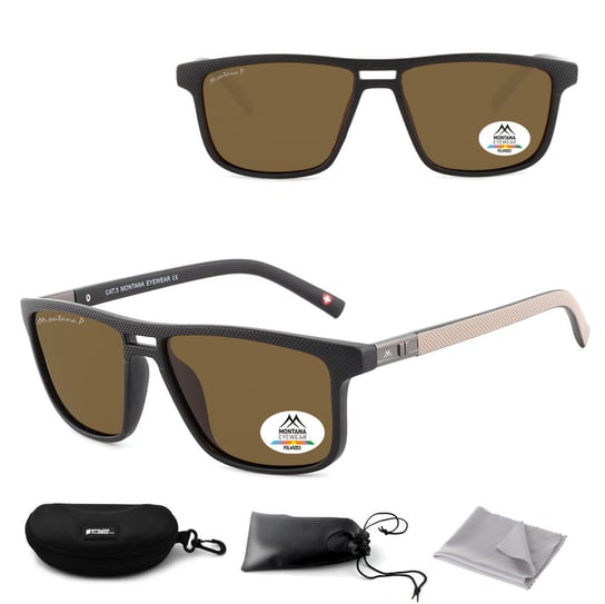 Brązowe prostokątne okulary przeciwsłoneczne z polaryzacją MP3B Inna marka