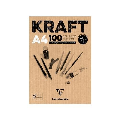 Brązowy papier KRAFT w bloku A4/100arkuszy Clairefontaine