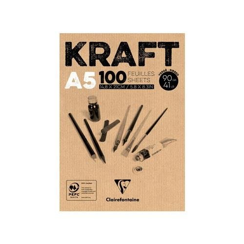 Brązowy papier KRAFT w bloku A5/100arkuszy Clairefontaine