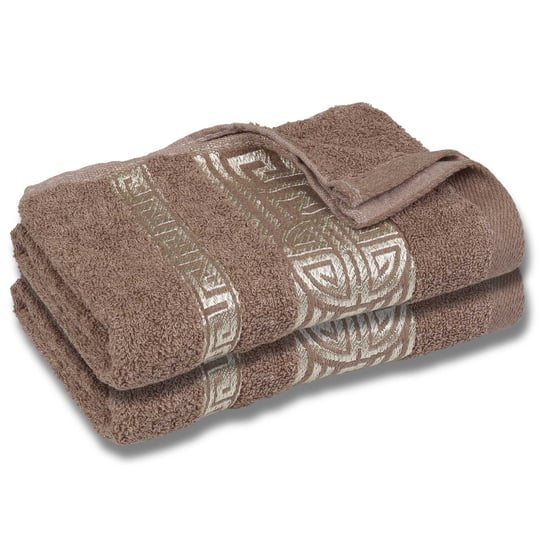 Brązowy ręcznik bawełniany z ozdobnym haftem, egipski wzór 48x100 cm x2 RED