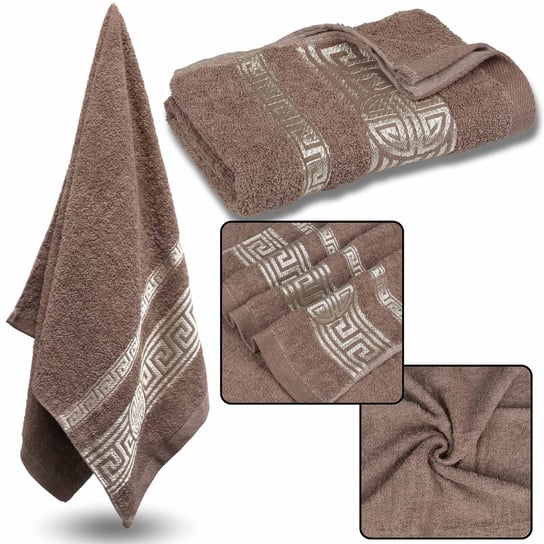 Brązowy ręcznik bawełniany z ozdobnym haftem, ręcznik kąpielowy, egipski wzór 70x135 cm x1 RED