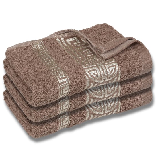 Brązowy ręcznik bawełniany z ozdobnym haftem, ręcznik kąpielowy, egipski wzór 70x135 cm x3 RED