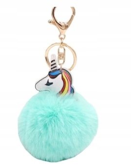 BRELOK ZAWIESZKA DO KLUCZY PLECAKA UNICORN FUTRZANY POMPON JEDNOROŻEC 10CM PAREGROSZY