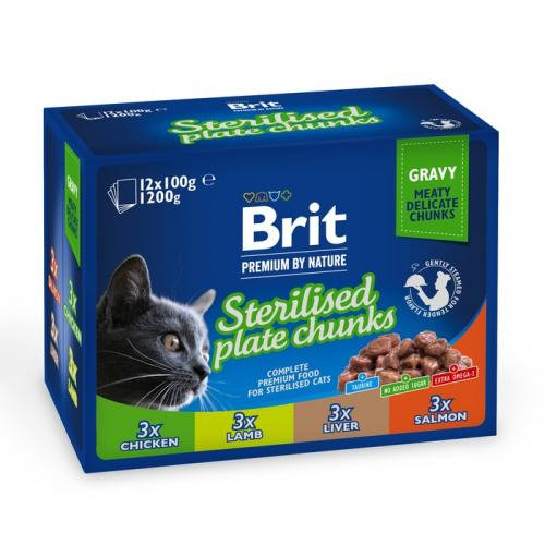 Brit Cat Premium Sterilized Plate - Mokra karma dla kota 12x100g Brit