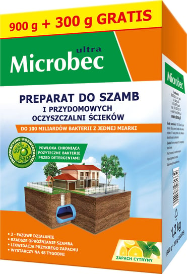 BROS - Microbec ULTRA 900g zapach cytryny - preparat do szamb + 300g BROS